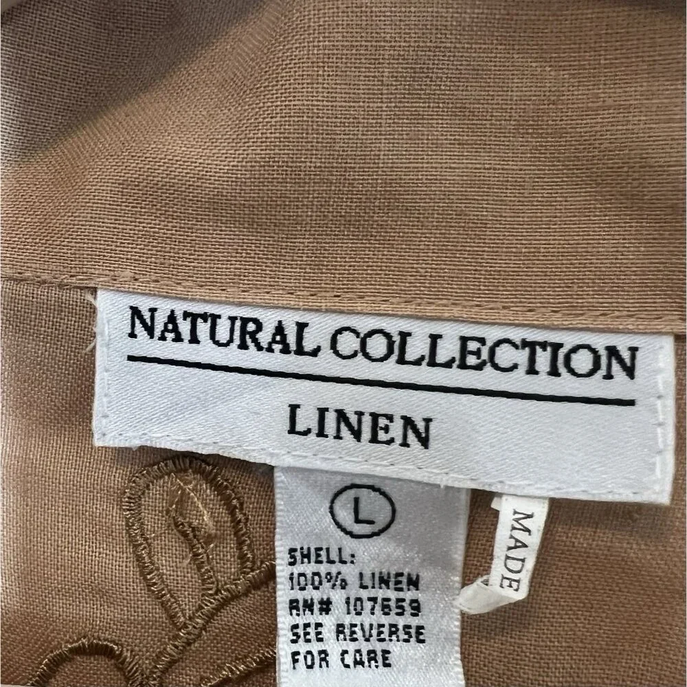 Natural Collection Women's linen Shirt size Large V Neck 3/4 Sleeves Embroidery - Picture 3 of 11